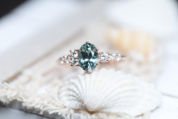 Teal Sapphire Unique Gemstone Engagement Rings Vintage Teal
