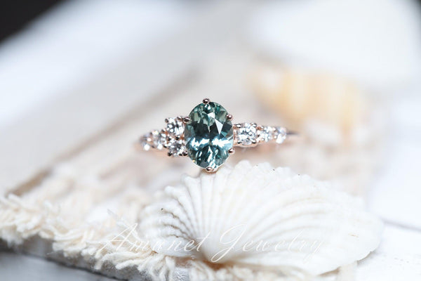 Teal sapphire ring,Montana sapphire ring, oval sapphire engagement ring,unique ring. - Amunet Jewelry