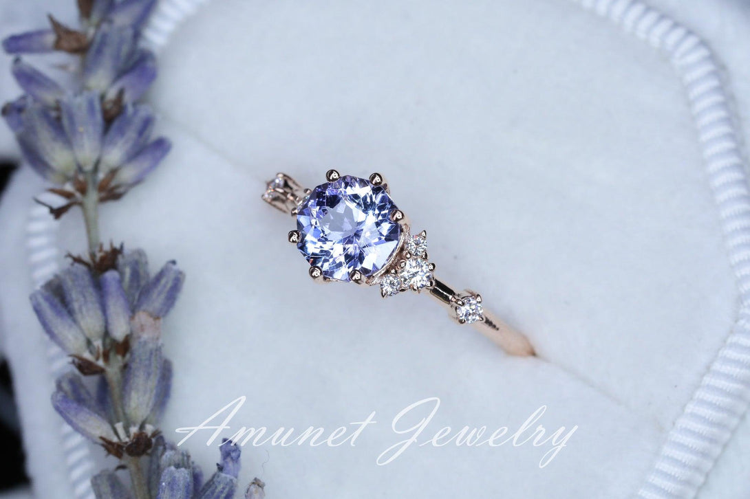 Tanzanite ring,tanzanite engagement ring,lavender tanzanite cluster ring,unique ring. - Amunet Jewelry