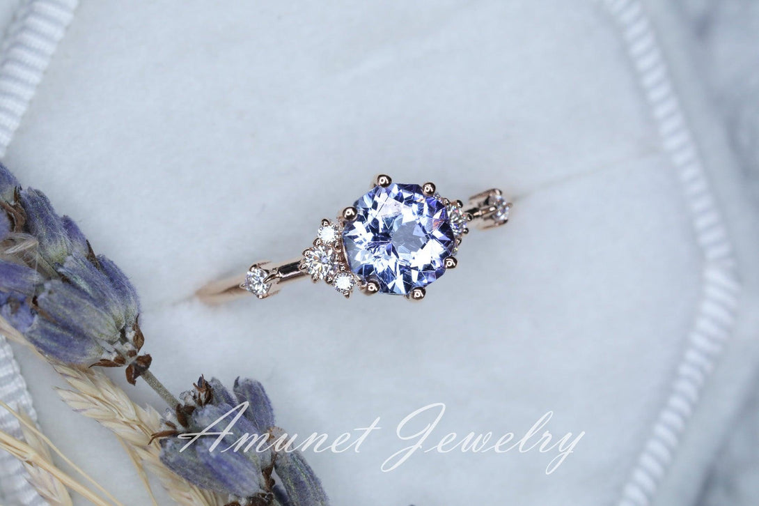 Tanzanite ring,tanzanite engagement ring,lavender tanzanite cluster ring,unique ring. - Amunet Jewelry