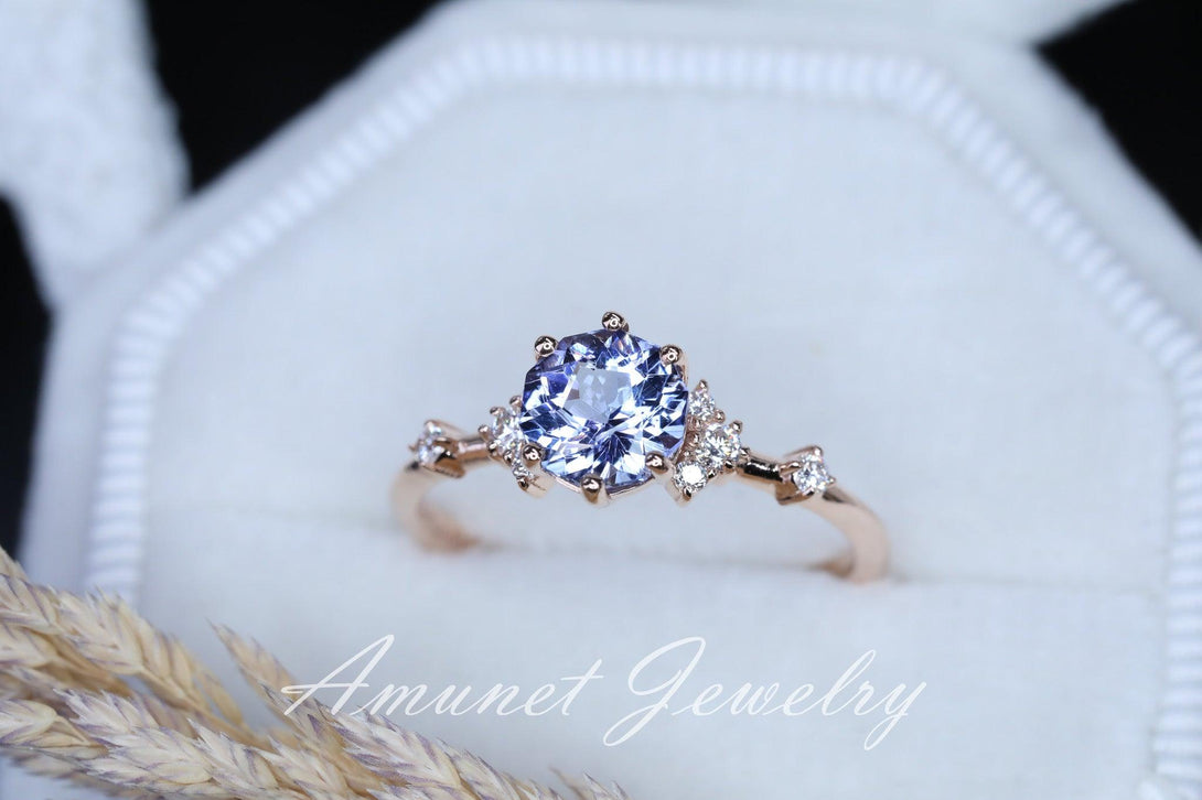 Tanzanite ring,tanzanite engagement ring,lavender tanzanite cluster ring,unique ring. - Amunet Jewelry