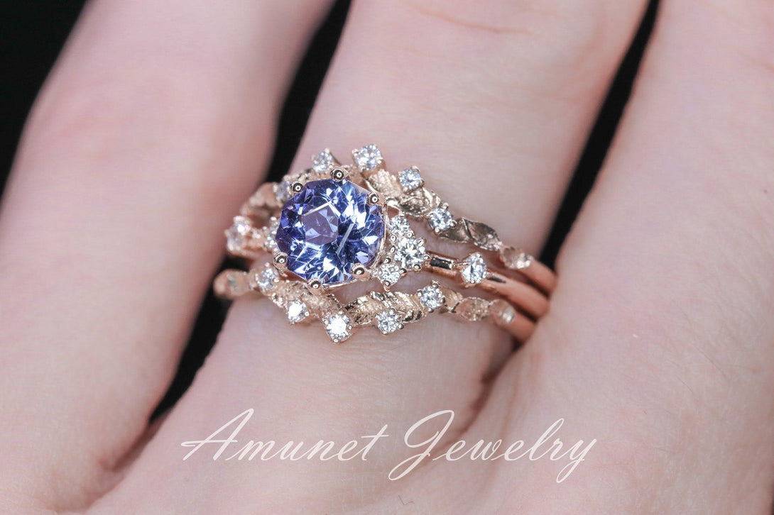 Tanzanite ring,tanzanite engagement ring,lavender tanzanite cluster ring,unique ring. - Amunet Jewelry