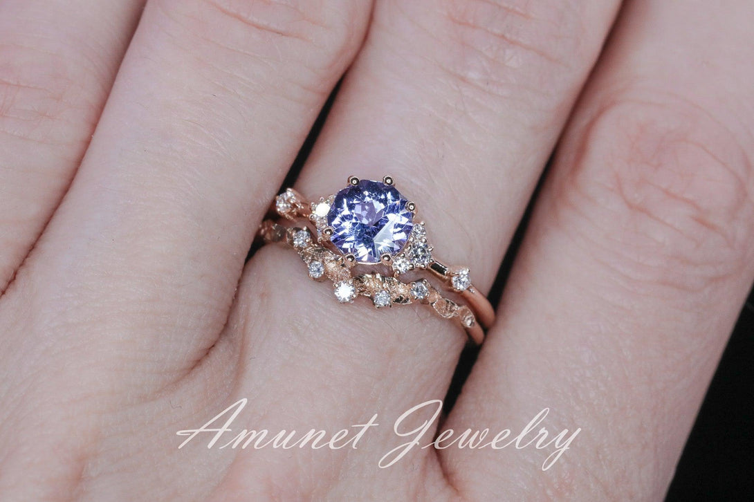 Tanzanite ring,tanzanite engagement ring,lavender tanzanite cluster ring,unique ring. - Amunet Jewelry