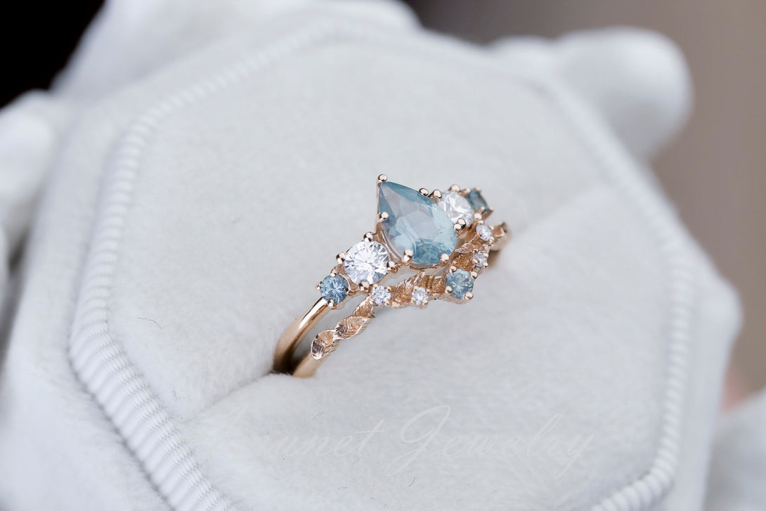 Pear sapphire ring,mermaid sapphire ring Size 5.25 14k Rose Gold - Amunet Jewelry