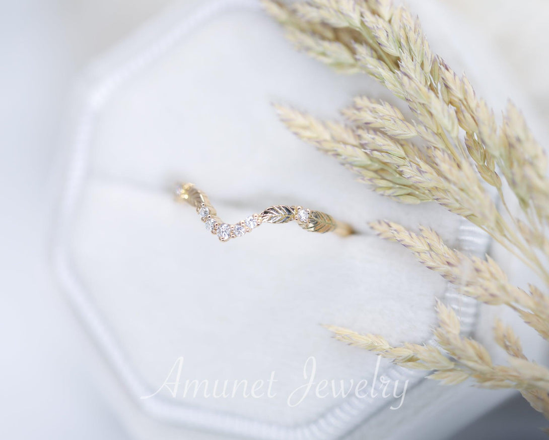 Elegant Curved Leaf Diamond Ring – A Stunningly Unique Engagement Ring & Wedding Band - Amunet Jewelry