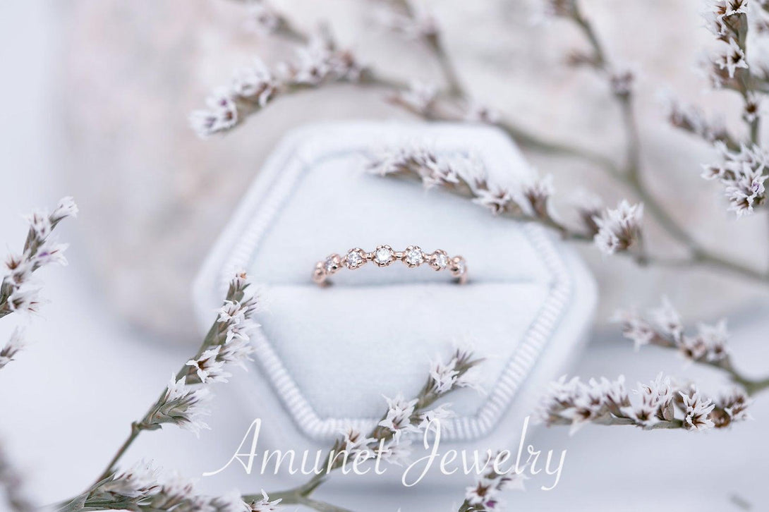 Stackable engagement wedding band,diamond ring, engagement ring,unique wedding band. - Amunet Jewelry