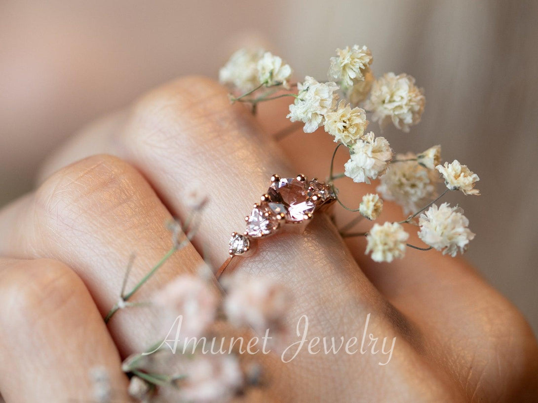 Lovely pink morganite engagement ring,diamond ring,cluster ring,wedding ring. - Amunet Jewelry