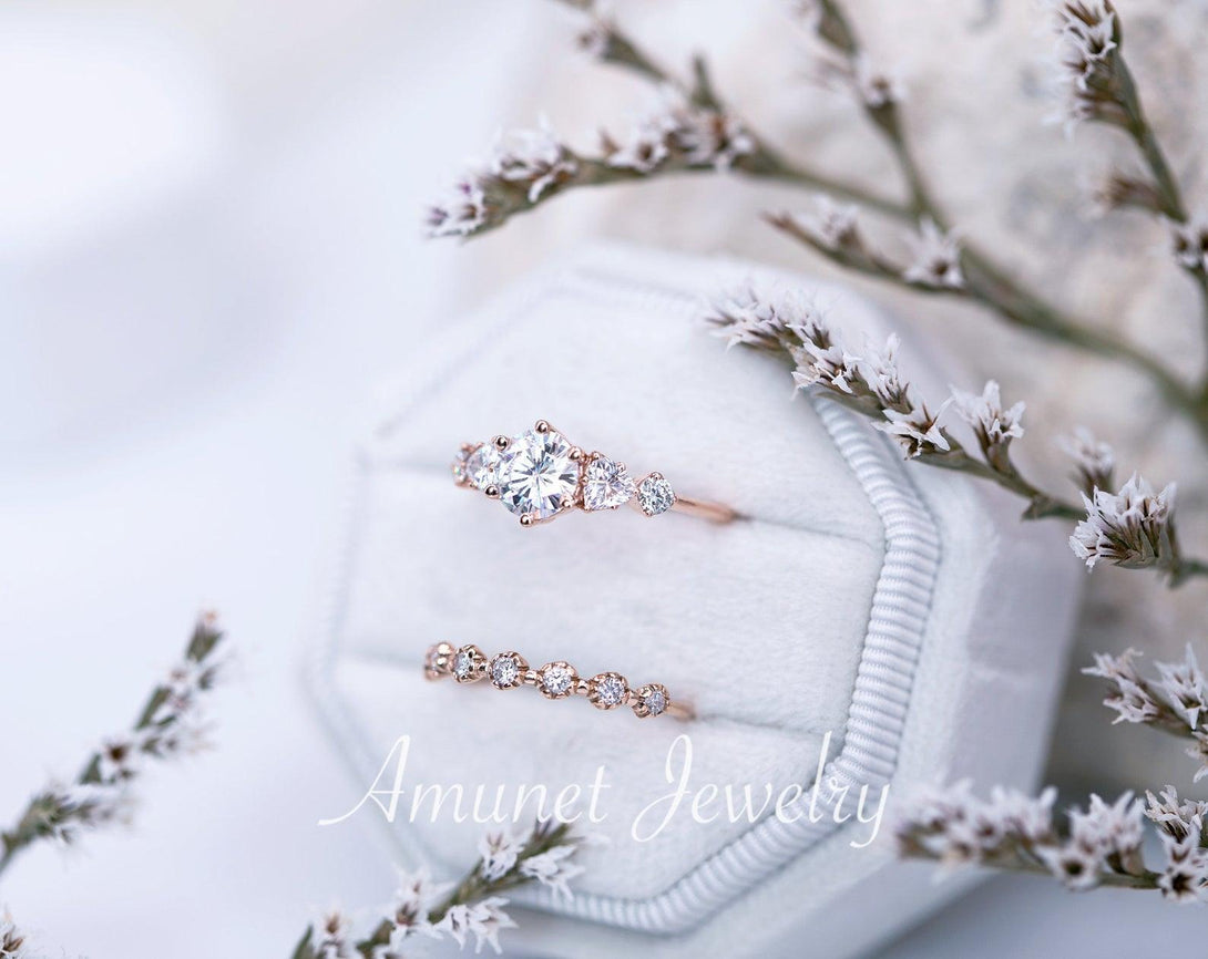 Stackable engagement wedding band,diamond ring, engagement ring,unique wedding band. - Amunet Jewelry