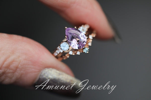 Lavender sapphire ring,Ceylon sapphire ring, pear sapphire ring, diamond ring, engagement ring,unique ring. - Amunet Jewelry