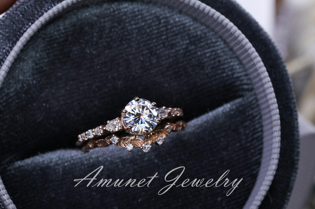 Charles & Colvard moissanite engagement ring with a lovely round stone, moissanite ring, engagement ring, unique ring - Amunet Jewelry