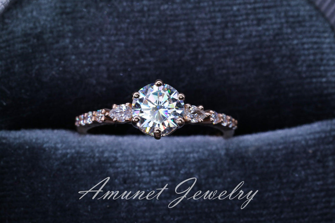 Charles & Colvard moissanite engagement ring with a lovely round stone, moissanite ring, engagement ring, unique ring - Amunet Jewelry