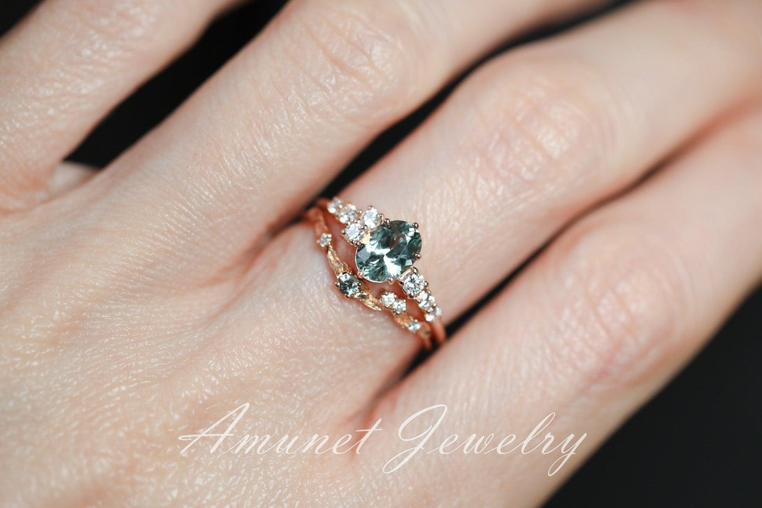 Teal sapphire ring,Montana sapphire ring, oval sapphire engagement ring,unique ring. - Amunet Jewelry