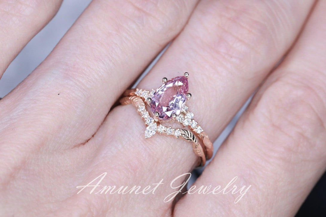 Elegant Curved Leaf Diamond Ring – Unique Engagement & Wedding Band - Amunet Jewelry