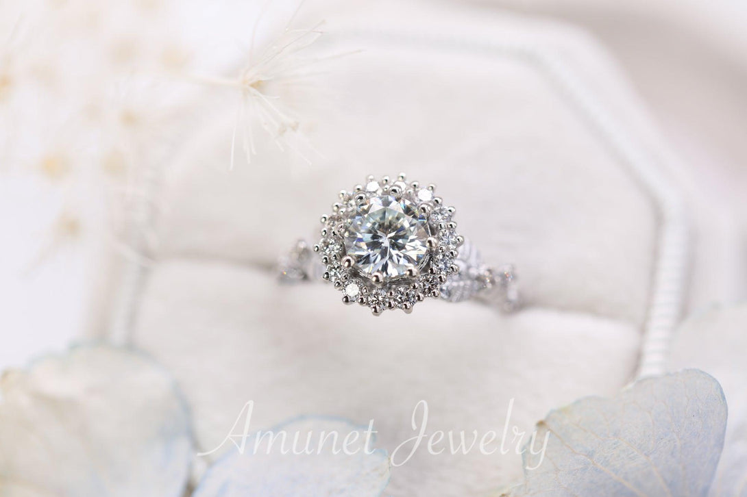 Moissanite engagement ring, engagement ring - Amunet Jewelry