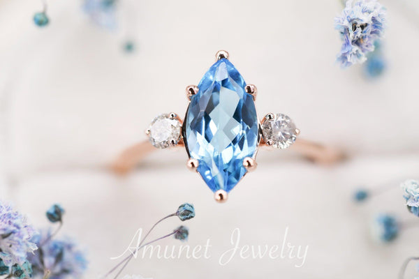 Beautiful sky blue topaz engagement ring, engagement ring - Amunet Jewelry