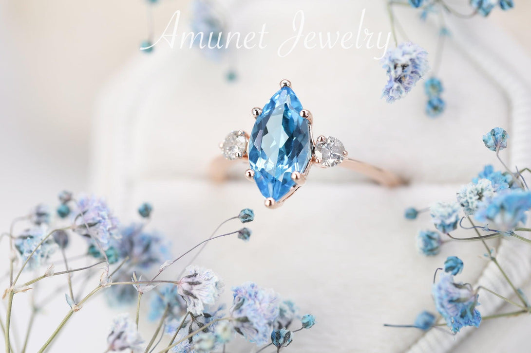 Beautiful sky blue topaz engagement ring, engagement ring - Amunet Jewelry