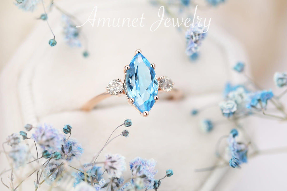 Beautiful sky blue topaz engagement ring, engagement ring - Amunet Jewelry