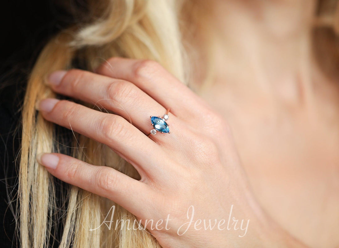 Beautiful sky blue topaz engagement ring, engagement ring - Amunet Jewelry