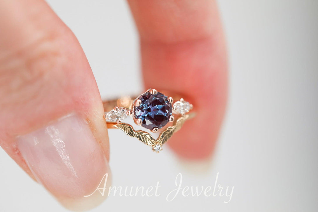 Engagement ring with Chatham alexandrite, alexandrite ring, engagement ring, - Amunet Jewelry