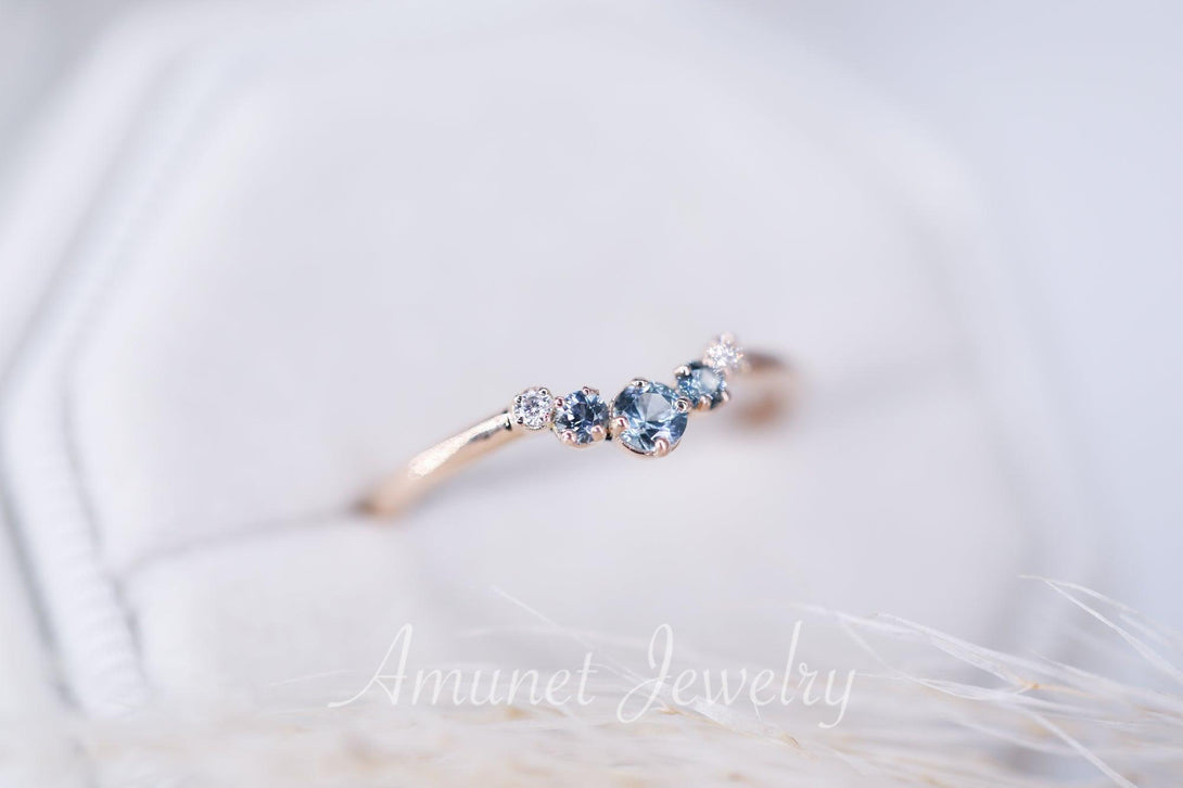 Montana sapphire wedding band, sapphire wedding band , engagement ring, diamond ring,teal sapphire. - Amunet Jewelry