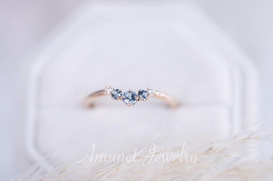 Montana sapphire wedding band, sapphire wedding band , engagement ring, diamond ring,teal sapphire. - Amunet Jewelry