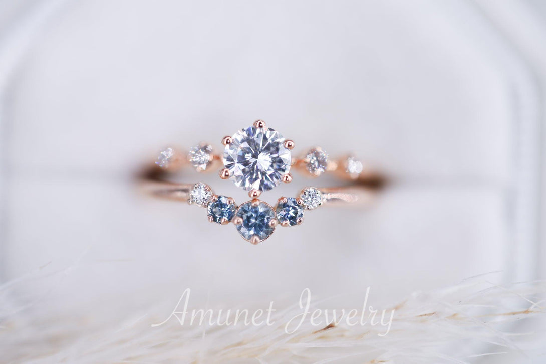 Montana sapphire wedding band, sapphire wedding band , engagement ring, diamond ring,teal sapphire. - Amunet Jewelry