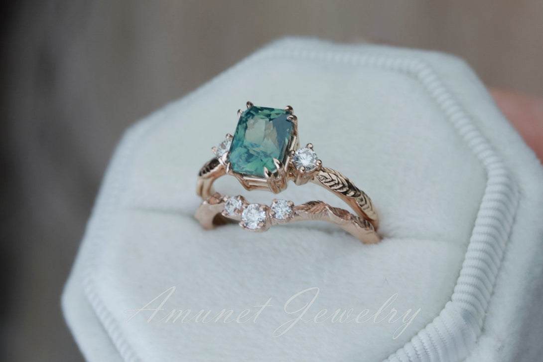 Teal Sapphire ring,blue green sapphire engagement ring, mermaid sapphire ring, unique ring, Madagascar sapphire ring. - Amunet Jewelry