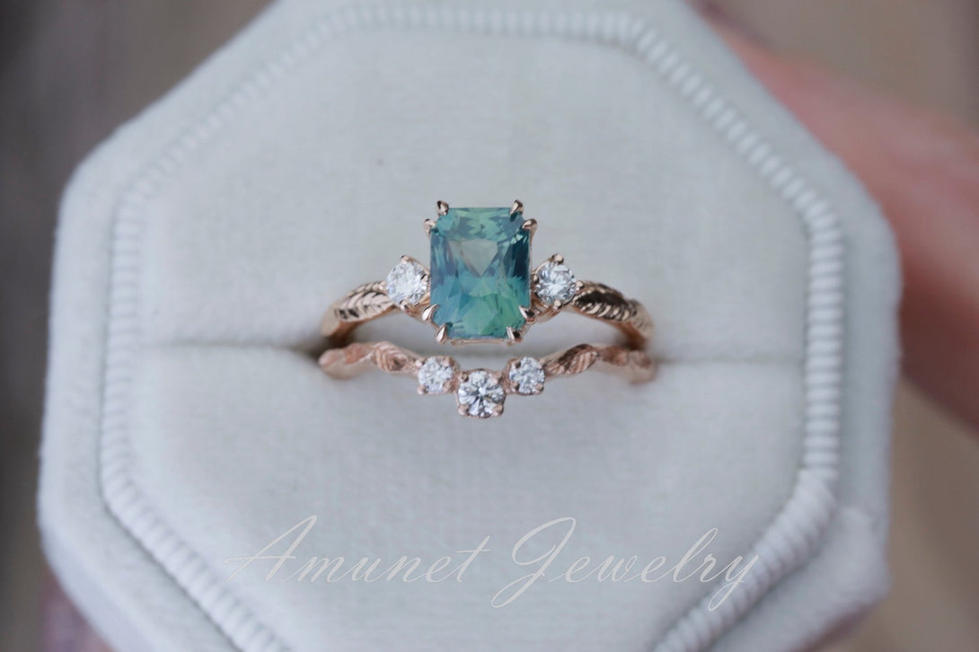 Teal Sapphire ring,blue green sapphire engagement ring, mermaid sapphire ring, unique ring, Madagascar sapphire ring. - Amunet Jewelry