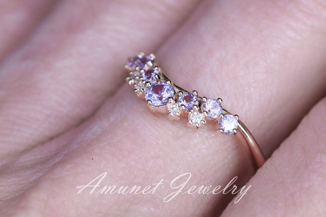 Lavender sapphire ring, sapphire wedding band , engagement ring, sapphire diamond ring, lavender sapphire. - Amunet Jewelry