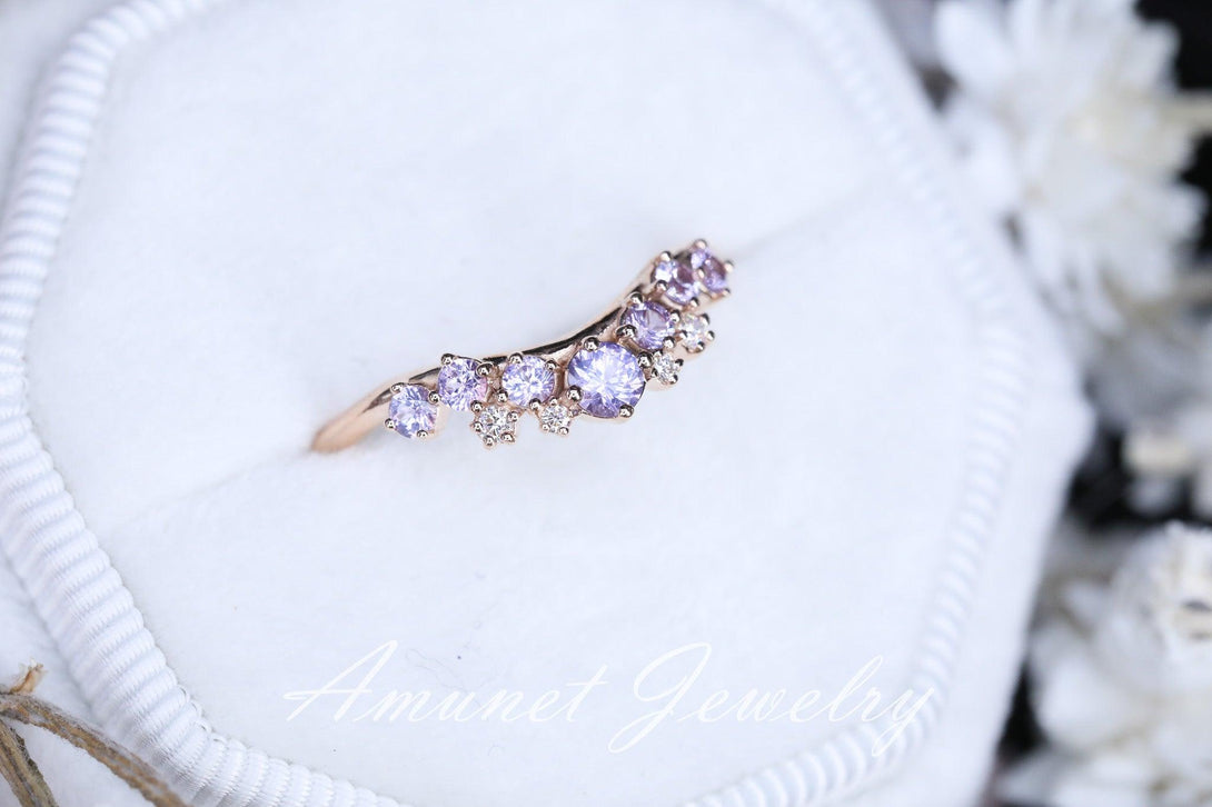 Lavender sapphire ring, sapphire wedding band , engagement ring, sapphire diamond ring, lavender sapphire. - Amunet Jewelry