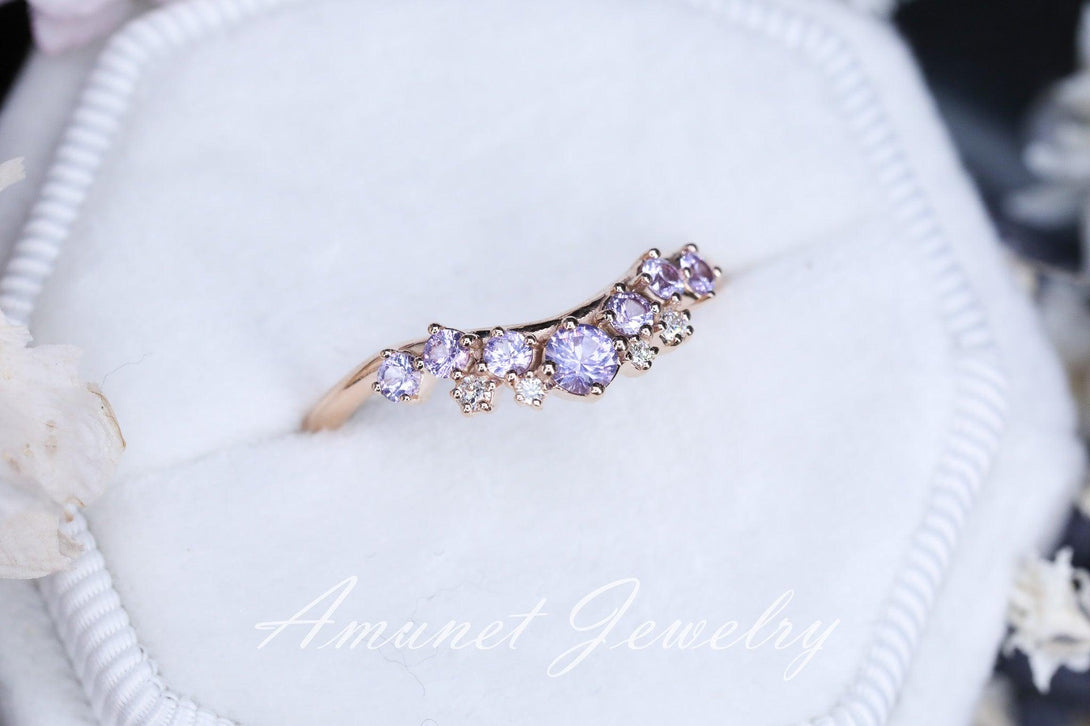 Lavender sapphire ring, sapphire wedding band , engagement ring, sapphire diamond ring, lavender sapphire. - Amunet Jewelry