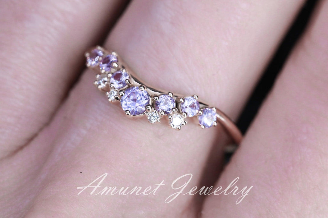 Lavender sapphire ring, sapphire wedding band , engagement ring, sapphire diamond ring, lavender sapphire. - Amunet Jewelry