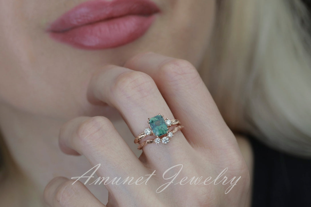 Teal Sapphire ring,blue green sapphire engagement ring, mermaid sapphire ring, unique ring, Madagascar sapphire ring. - Amunet Jewelry