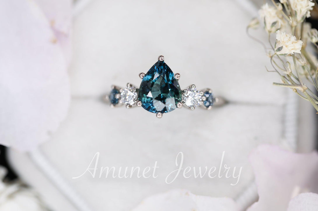 1.90 carat peacock sapphire ring, Madagascar sapphire ring, engagement sapphire ring, diamond ring, engagement ring - Amunet Jewelry