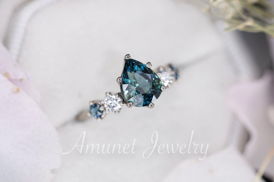 1.90 carat peacock sapphire ring, Madagascar sapphire ring, engagement sapphire ring, diamond ring, engagement ring - Amunet Jewelry