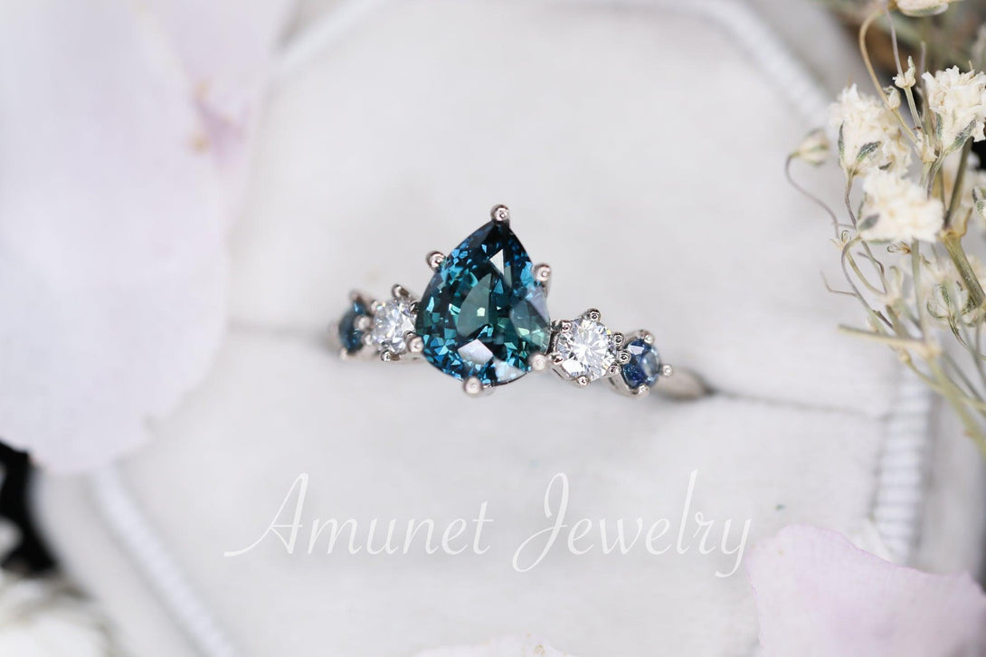 1.90 carat peacock sapphire ring, Madagascar sapphire ring, engagement sapphire ring, diamond ring, engagement ring - Amunet Jewelry