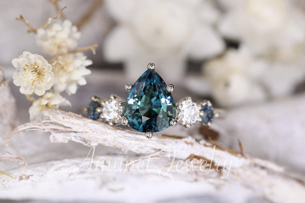 1.90 carat peacock sapphire ring, Madagascar sapphire ring, engagement sapphire ring, diamond ring, engagement ring - Amunet Jewelry