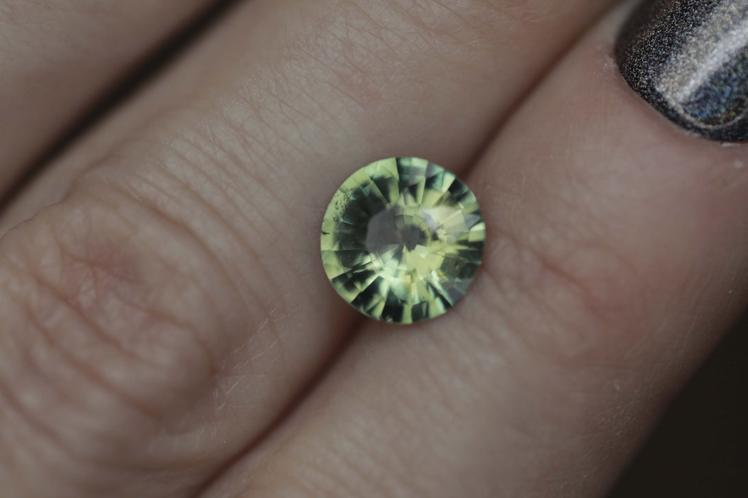 2.19 ct green yellow round parti sapphire - Amunet Jewelry