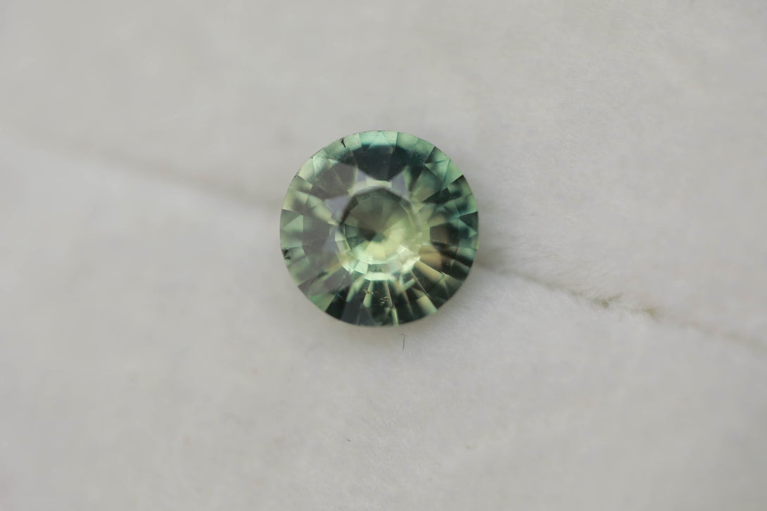 2.19 ct green yellow round parti sapphire - Amunet Jewelry