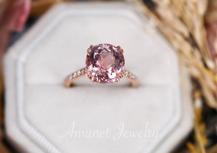 Oval 4.74 carat top luster brownish pink natural tourmaline engagement ring, diamond ring, unique ring, wedding ring - Amunet Jewelry