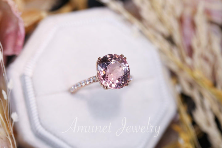 Oval 4.74 carat top luster brownish pink natural tourmaline engagement ring, diamond ring, unique ring, wedding ring - Amunet Jewelry