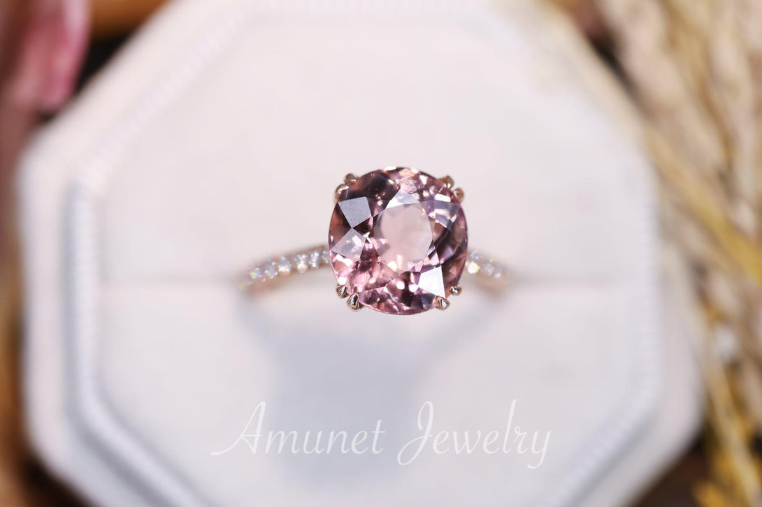 Oval 4.74 carat top luster brownish pink natural tourmaline engagement ring, diamond ring, unique ring, wedding ring - Amunet Jewelry