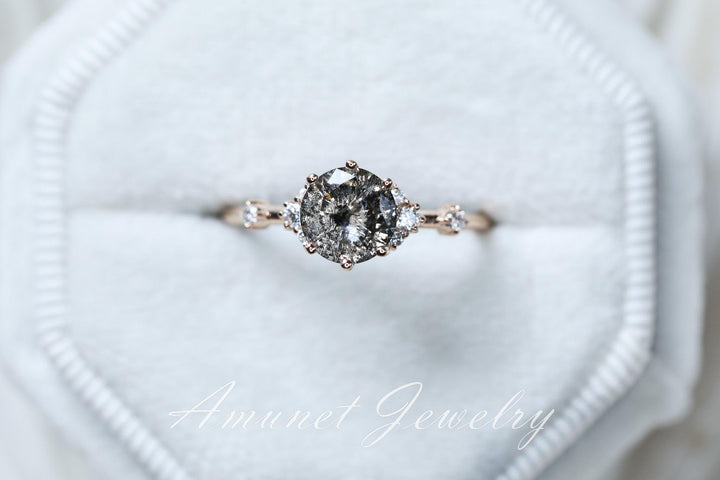 Salt&pepper diamond ring,diamond engagement ring,saltandpepper cluster ring,unique ring. - Amunet Jewelry