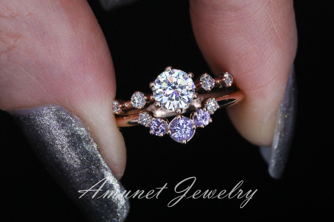 Lavendar sapphire wedding band, sapphire wedding band , engagement ring, diamond ring,  lavender sapphire. - Amunet Jewelry