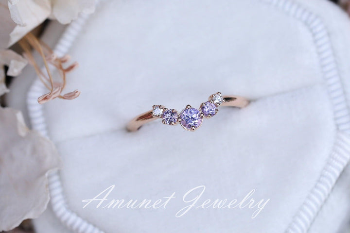 Lavendar sapphire wedding band, sapphire wedding band , engagement ring, diamond ring,  lavender sapphire. - Amunet Jewelry