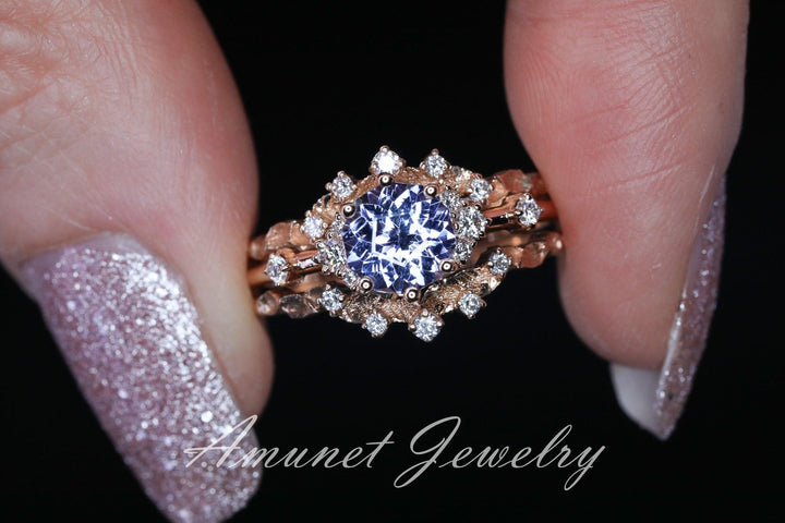 Tanzanite ring,tanzanite engagement ring,lavender tanzanite cluster ring,unique ring. - Amunet Jewelry