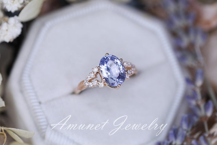 Sapphire ring, lavender Ceylon sapphire ring, oval sapphire engagement ring,unique ring. - Amunet Jewelry