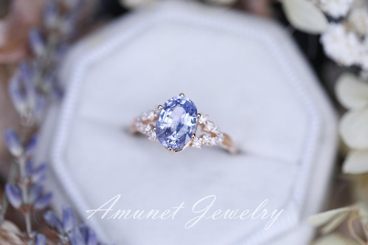 Sapphire ring, lavender Ceylon sapphire ring, oval sapphire engagement ring,unique ring. - Amunet Jewelry