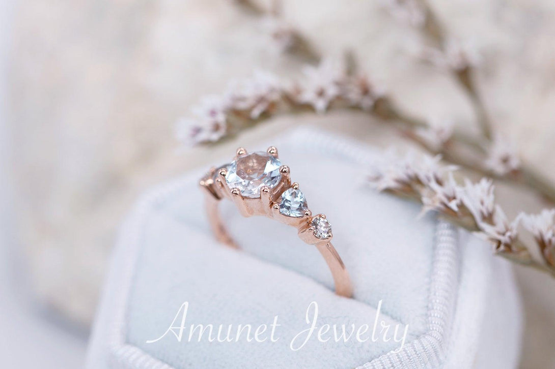 Beautiful timeless aquamarine ring, engagement ring, cluster ring, trillion ring - Amunet Jewelry