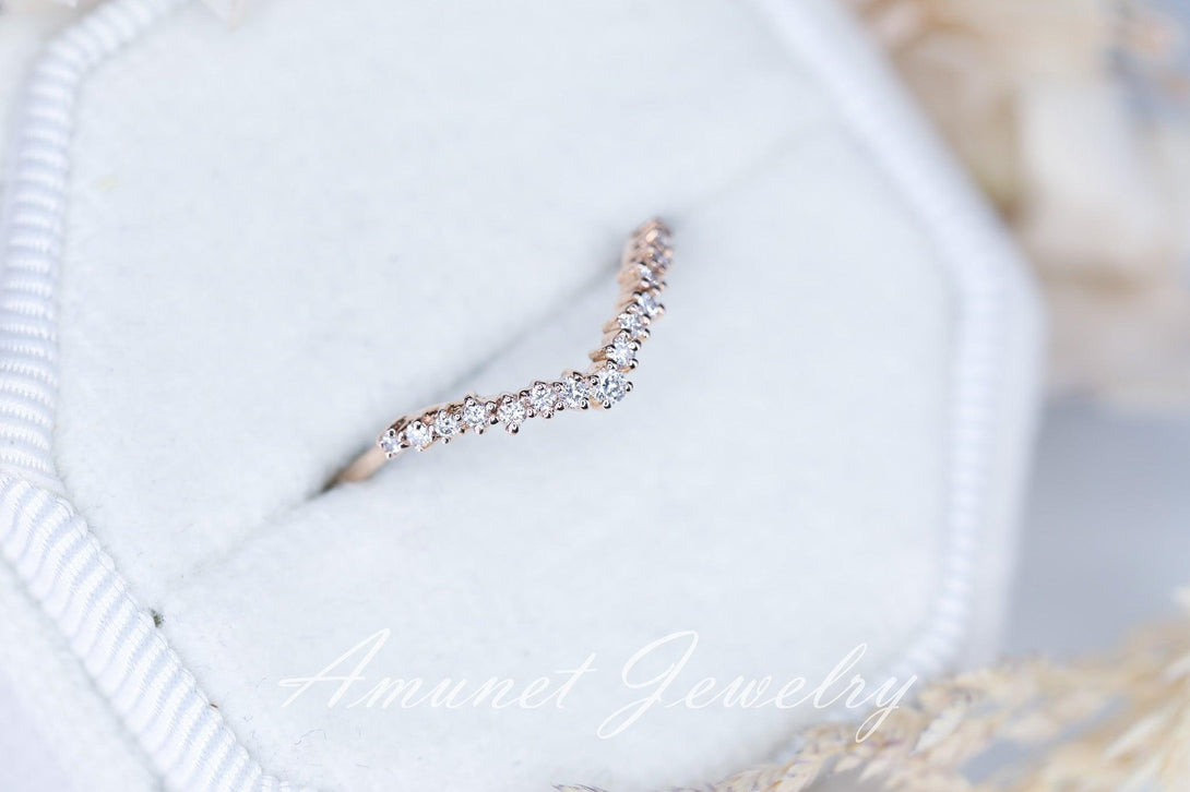 Diamond band, wedding band, woman diamond ring, unique engagement ring, - Amunet Jewelry
